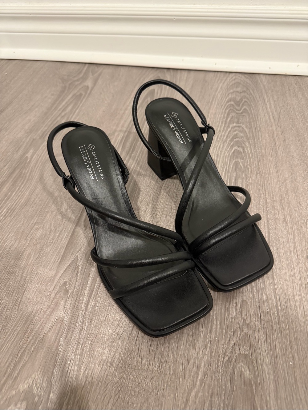 Call It Spring Black Strappy Square Toe Block Heels